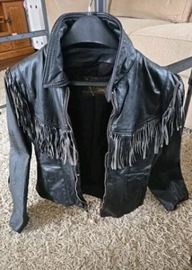 Branded  vintage  Cowhides Leather Fringes Biker Jackets Made In Usa size 16 - Picture 1 of 6