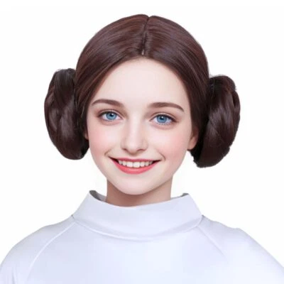 Peluca Cosplay Corta Marrón con 2 Bollos para Mujer Disfraz de Halloween Foto 1 de 4