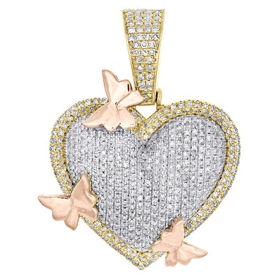 10K Tri-Color Gold Round Diamond Women's Domed Heart w/ Buttefly Pendant 0.81 CT - Image 1 of 4