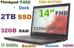 UltraBook Thinkpad T450 14" FHD Core-i7 FAST 2TB SSD 32GB BT CAM + DOCKING - Picture 1 of 12