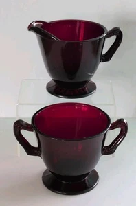 Anchor Hocking Royal Ruby Red Depression Glass Open Sugar & Creamer Set NICE 🔴 - Picture 1 of 11