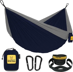 Hamaca portátil de camping Wise Owl Outfitters con correas de árbol doble búho gris marino - Imagen 1 de 8