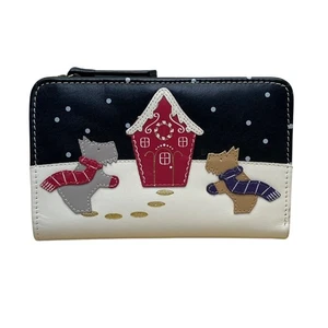 Radley London Women’s Black/White Leather Dog Scene Fold Wallet Size S - Picture 1 of 9