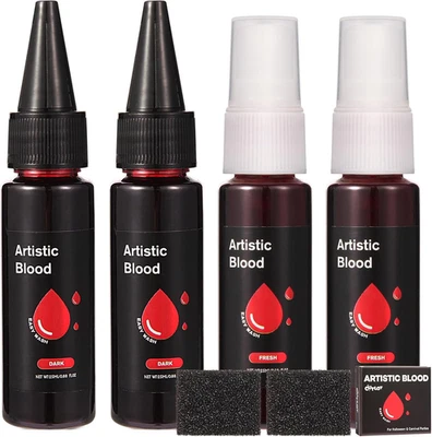 CUTLOT Halloween 100Ml Kunstblut Set, 2X25Ml Fake Blood Spray, 2X25Ml Fake Blood Tropfe