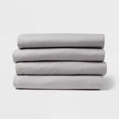 Queen 4pk Fitted Sheet Gray - Room Essentials: Recycled Polyester, Woven, 170
