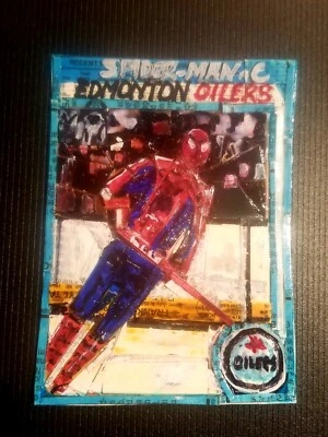 Spiderman 1979 Topps Gretzky 4 x 5.5 Card Art- Art Card 1/1 Made From Junk Wax. - Image 1 of 3