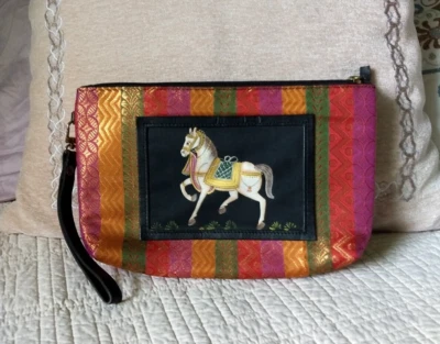 Vintage HandPainted Horse w/Bansari Style Brocade Clever Carriage Company Clutch - Image 1 of 4