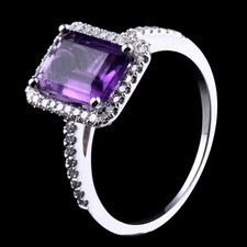 Radiant/Emerald Cut 8x6mm Exquisite Genuine Amethyst Diamond Ring 14K White Gold