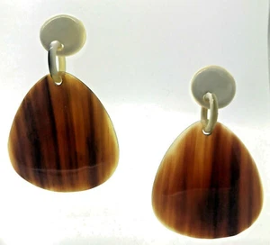 camilieri Horn Büffelhorn Ohrringe Ohrhänger Ohrstecker beige braun NEU - Bild 1 von 2
