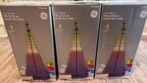 LOT OF 3 GE 7 ft Color Changing LED Lights Christmas Tree Color Tech Effects - Picture 1 of 8