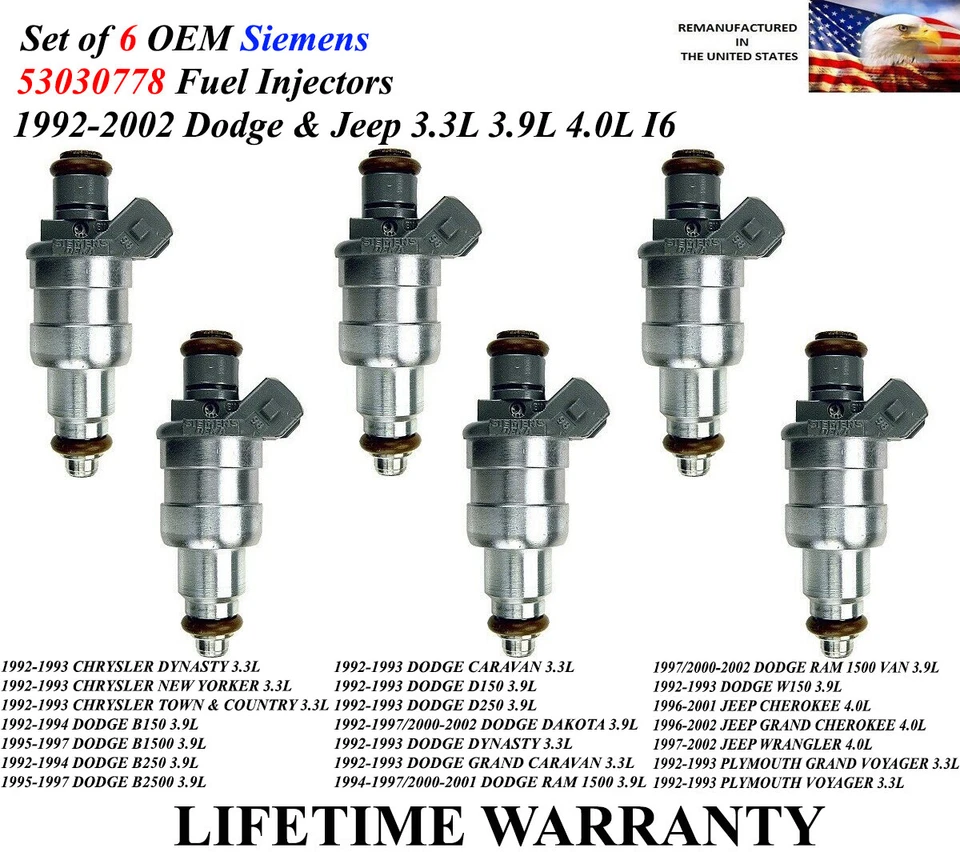 0OEM 6X Genuine Siemens Fuel Injectors For 1992-1993 DODGE CARAVAN 3.3L - Image 1 of 1