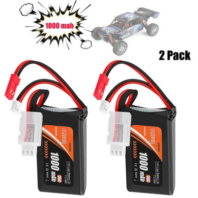 2x 7.4V Lipo Battery 2S 1000mAh PH2.0 &JST Plug A xial SCX24 1/10 1/16 1/18 1/24 - Image 1 of 4