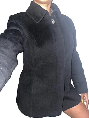Calvin Klein Womens Sz 6 VTG Black Angora Wool Blend Button Up Soft Pea Coat - Image 1 of 4