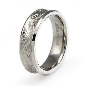 Banda de boda artesanal de titanio diseño cóncavo floral 6 mm | grabado gratuito - Imagen 1 de 1