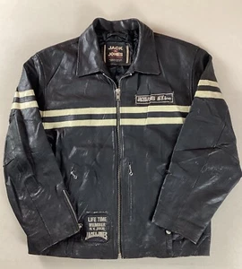 Jack & Jones Leather Highwayman Jacket Motorcycle Jacket Black Size 50 - Picture 1 of 19