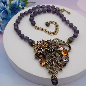Collana Ciondolo a nastro Heidi Daus floreale viola cristallo oro fiore verde 22 - Foto 1 di 8
