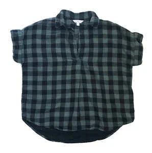 Green Black Checkered Plaid High Low Boxy Shirt Small Gobin Gremlin Core Grunge - Picture 1 of 5