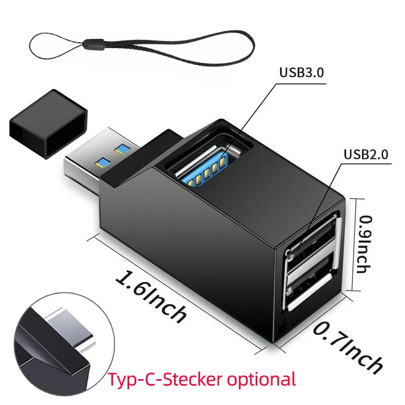 Mini USB 3.0 HUB 3 Port Verteiler Adapter Für Kartenleser PC Notebook Laptop - Bild 1 von 4