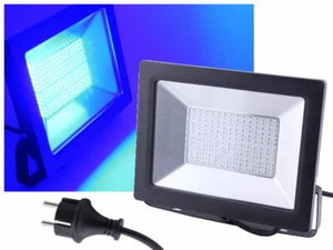 LED Flutlichtstrahler 100W blau IP65 Außenstrahler Fluter 1,8m Kabel + Stecker - Picture 1 of 5