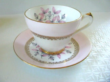 Princess Bone China Tea Cup Saucer England Pink White 22K Gold Florals Excellent