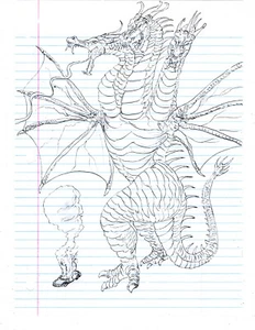 kunstwerk original zapfenzeichnung 11x7 Godzilla - Bild 1 von 6