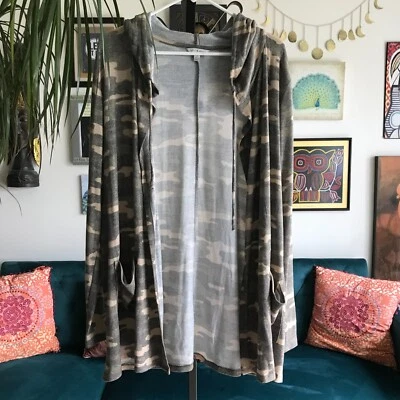 Cárdigan con Capucha LUCKY BRAND Talla L Fatiga Verde y Caqui Camuflaje Bolsillos Foto 1 de 4