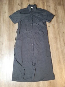 DISSH Black 100% Linen Short Sleeve Relaxed Button Front Midi Shirt Dress - Picture 1 of 4