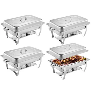 4Pcs Chafing Dish Buffet 8QT Stainless Steel Rectangular Chafers & Buffet Warmer - Picture 1 of 12