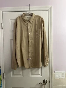 Horny Toad Men’s Long Sleeve Button Down Tan Stripes Dress Shirt Size L - Picture 1 of 15