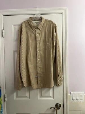 Horny Toad Men’s Long Sleeve Button Down Tan Stripes Dress Shirt Size L - Image 1 of 4