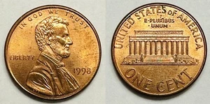 1998 No Mint Mark Lincoln Memorial One Cent Circulated Error Coin - Picture 1 of 12