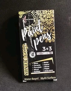 Artistro Paint Pens Silver & Gold Extra Fine Tip 3 Gold + 3 Silver - Picture 1 of 3