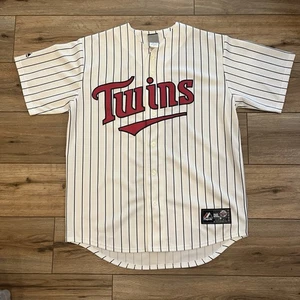 Camiseta deportiva Majestic MLB Minnesota Twins de la década de 2000 auténtica blanca a rayas en blanco talla L - Imagen 1 de 6