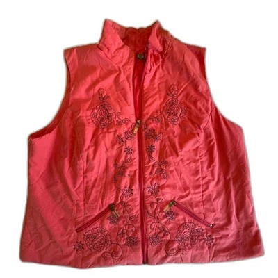 Chaleco Top Para Mujer Talla 2X Koret Bordado Cremallera Frontal Acolchado Coral Flores Enredaderas Foto 1 de 4