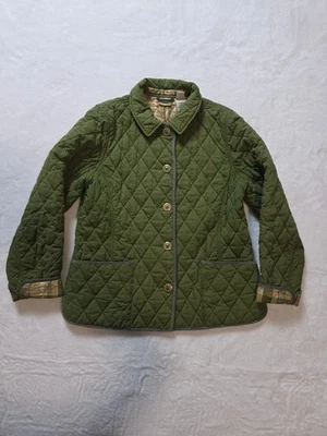 L.L. Bean Women’s Army Green Cotton Quilted Button Up Plaid Lined Jacket  MP - Image 1 of 4