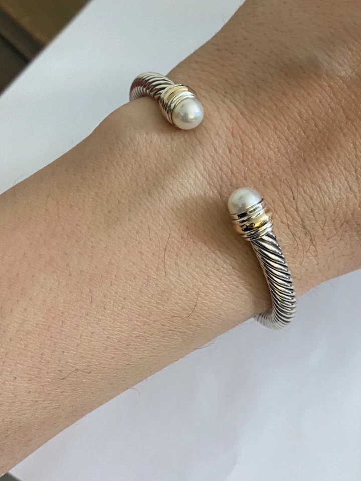 Brazalete David Yurman Cable Classics 5mm Perlas y Oro 14K Cable PEQUEÑO Foto 1 de 4