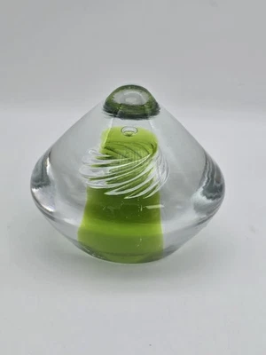 Vintage MCM Blenko Glass Air Twist Paperweight In Green Crystal 4" - Image 1 of 4