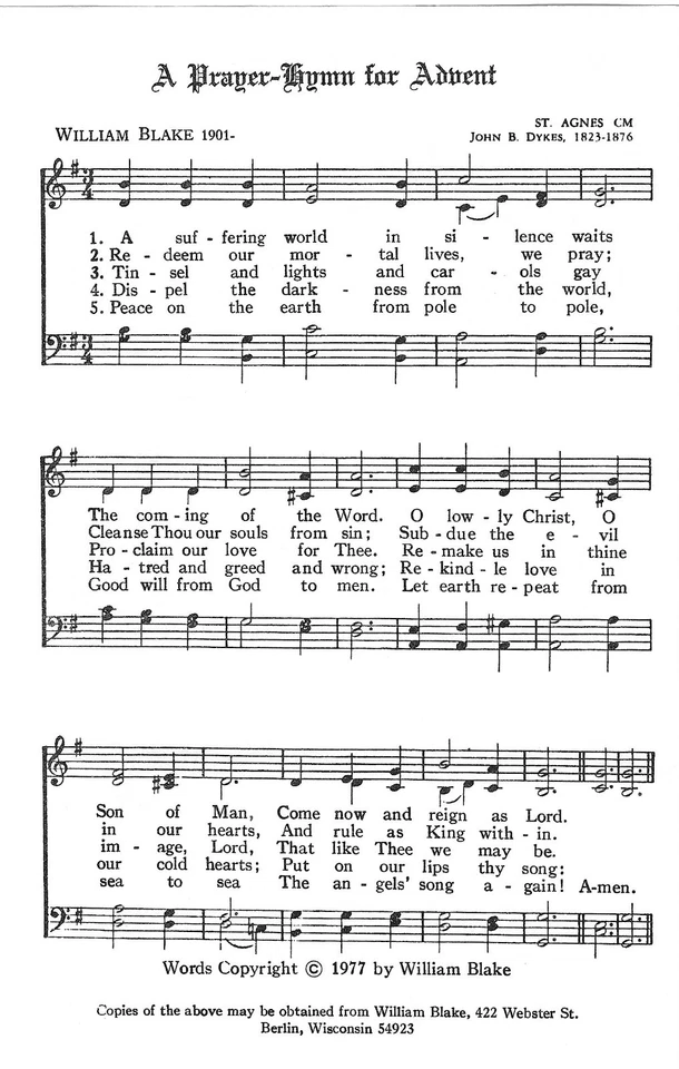 Un Himno de Oración por el Adviento William Blake 1977 St. Agnes CM Himno Wisconsin Impresión Foto 1 de 1