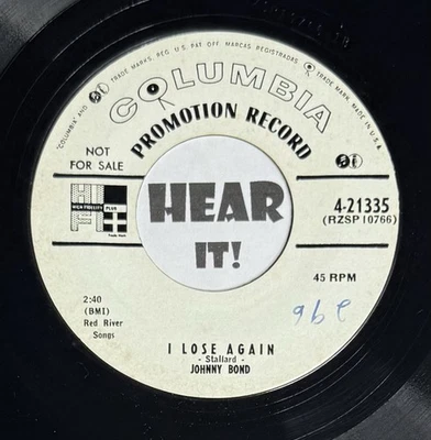 50s Country Hillbilly 45 JOHNNY BOND I Lose Again / Everybody COLUMBIA promo EX - Image 1 of 3