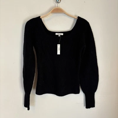 NUEVO Suéter Madewell Leyton Cuello Cuadrado Lana Cachemira Negro XXS Manga Globo Foto 1 de 4