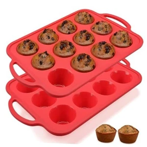 Silicone Muffin Pan, Metal Reinforced Frame Mini Muffin Tins Nonstick 12 Cups - Picture 1 of 8