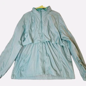 Woolrich Mens Windbreaker Rain Jacket Size Large Surf Green Hooded Lightweight  - Picture 1 of 11