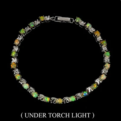 Pulsera de plata de ley 925 redonda ópalo de fuego 3 mm piedras preciosas joyería 8 pulgadas Foto 1 de 4