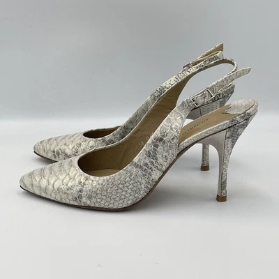 Donald J Pliner BRIGHT Leather Slingback Heels WOMENS SIZE 6.5 Shoe Silver Snake - Image 1 of 4