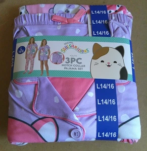 Squishmallows Youth Pajama Set 3-pc. Notch Collar Size L (14/16) NWT - Picture 1 of 8