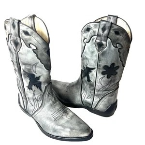 Kenneth Cole Reaction Stiefel grau Leder Damengröße 8 M Western Cowboy Brasilien - Bild 1 von 11