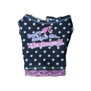 BARBIE TOP SHIRT BLACK POLKADOTS I'M SLEEPING PJs DOLL CLOTHES - Picture 1 of 2