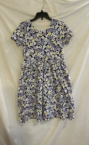 Lands' End Girls Size 10-12 Blue Yellow Purple White Floral Skater Cotton Dress - Picture 1 of 12