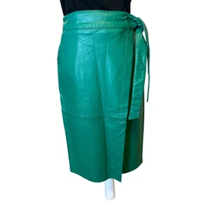 13YI Studios | Leather Kelly Green Faux Wrap Skirt | Large - Picture 1 of 14