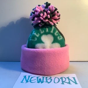 Boston Celtics baby NEWBORN hat cap beanie fleece NBA Handcrafted girls pink - Picture 1 of 4